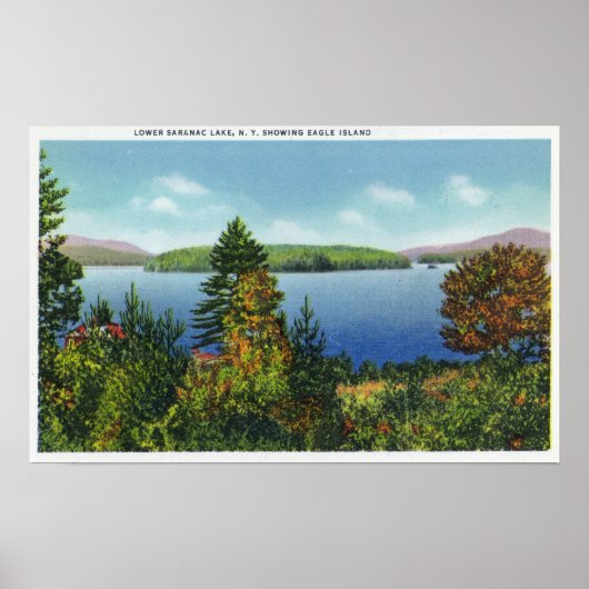 Eagle Island en Lower Saranac Lake Uitzicht Poster (Voorkant)
