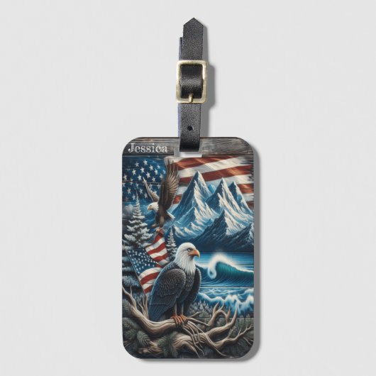 Eagle kijken over winter wonderland bagagelabel (Voorkant (verticaal))