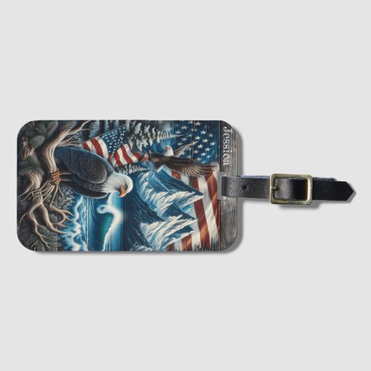 Eagle kijken over winter wonderland bagagelabel (Voorkant (horizontaal))