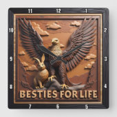 Eagle Konijn Getextureerde Beste Vrienden Vierkante Klok (Voorkant)