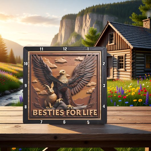 Eagle Konijn Getextureerde Beste Vrienden Vierkante Klok