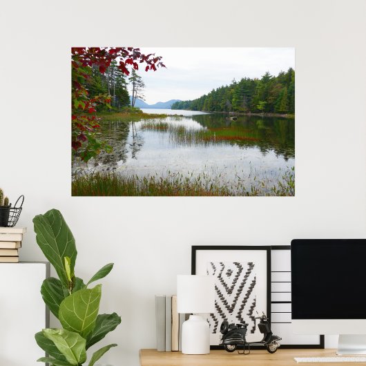 Eagle Lake en Red Maple Leaves II Poster (Thuiskantoor)