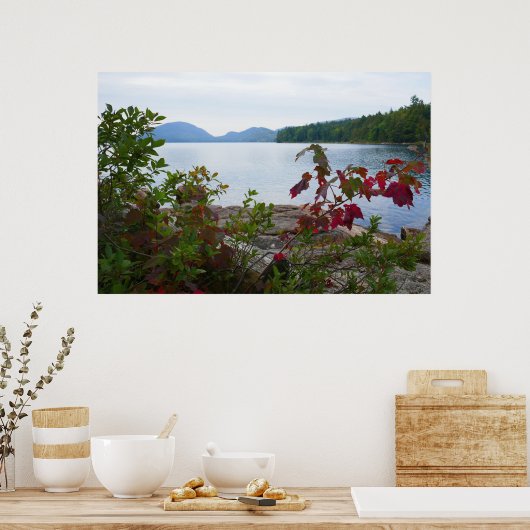 Eagle Lake en rode esdoornbladeren Poster (Keuken)
