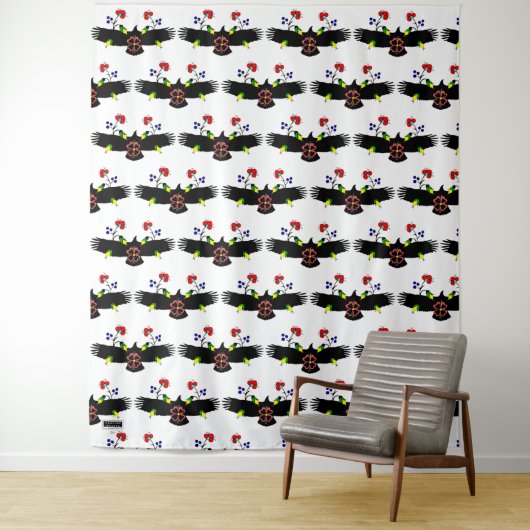 Eagle met bloemen witte foto achterdruppel wandkleed (In situ)