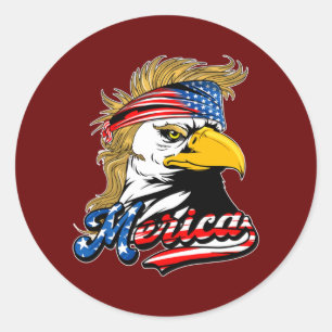 Eagle Mullet 4 juli Amerikaanse vlag Merica Ronde Sticker