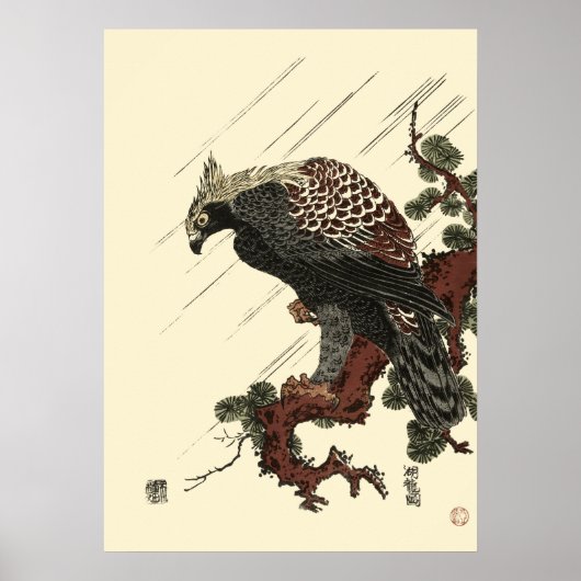 Eagle on Pine Antiek Japans Druk Poster (Voorkant)