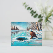 Eagle op Frozen River beroemd gemaakt door Ice Hol Briefkaart (Staand voorkant)