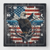 Eagle op tak met Amerikaanse vlag Vierkante Klok (Voorkant)