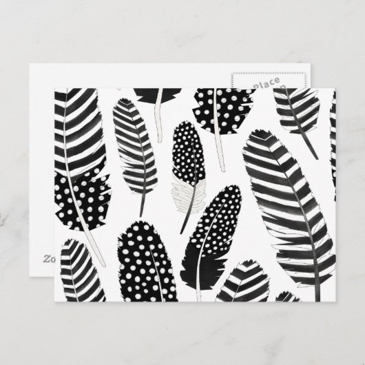 Eagle Owl Feather Pattern Waterverf Black White Briefkaart (Voorkant / Achterkant)