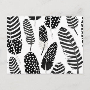 Eagle Owl Feather Pattern Waterverf Black White Briefkaart