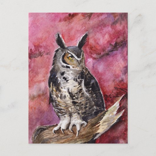 Eagle owl Oktober waterverf Briefkaart (Voorkant)