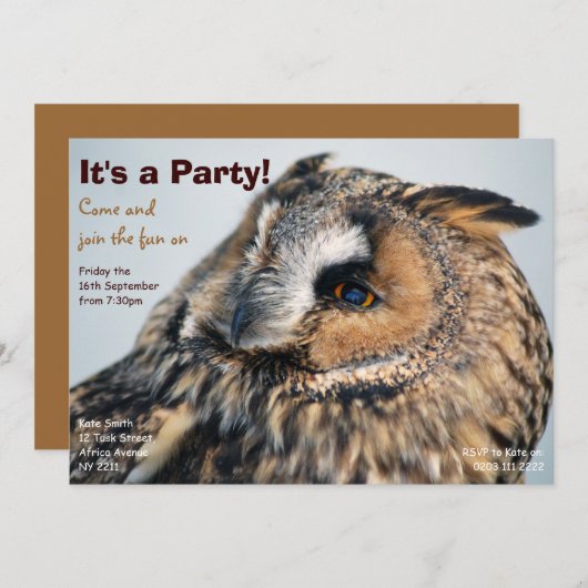 Eagle Owl Party Invitation Kaart (Voorkant / Achterkant)