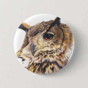 Eagle owl waterverf art button/badge ronde button 5,7 cm