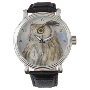 Eagle Owl Wildlife Waterverf Art Horloge