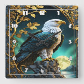 Eagle Perched on Rock beroemd gemaakt door Moonlit Vierkante Klok (Voorkant)