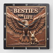 Eagle Rabbit Besties Portrait Vierkante Klok (Voorkant)