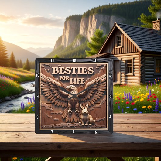 Eagle Rabbit Besties Portrait Vierkante Klok