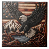 Eagle Relief Carving met Amerikaanse vlag achtergr Tegeltje (Voorkant)