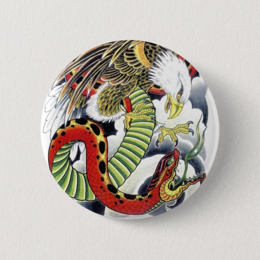 Eagle & Snake Japans Tattoo Design Ronde Button 5,7 Cm (Voorkant)