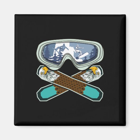 Eagle Snowboarder Snowboarder Goggles Retro Snowb Magneet (Voorkant)