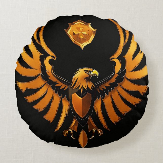 "Eagle Soar: Rond kussen met majestueuze print (Voorkant)