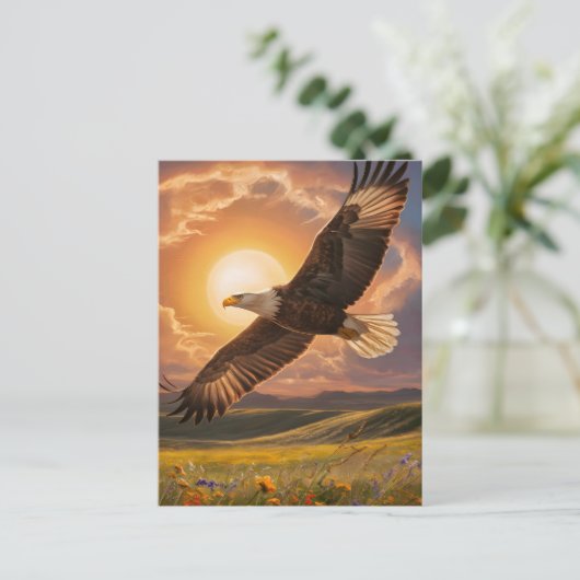 Eagle Soaring Sunset Briefkaart (Staand voorkant)