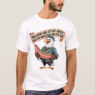 Eagle Statue Hot Dog 4 juli Humor T-shirt