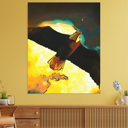 Eagle Storm - Flying Bald Eagle Fantasy Art Canvas Afdruk (Insitu (Woonkamer))
