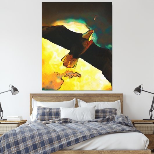 Eagle Storm - Flying Bald Eagle Fantasy Art Canvas Afdruk (Insitu (Slaapkamer))