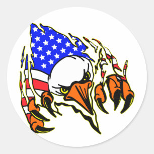 Eagle Tearout W/American Flag Tattoo Ronde Sticker