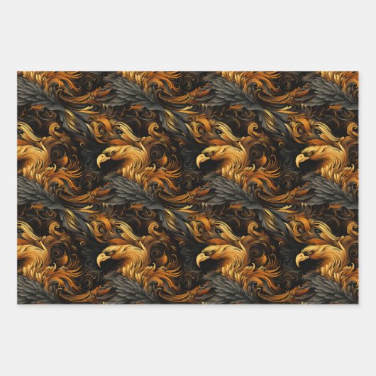 Eagle Totem & Feather Swirls Majestic Design Inpakpapier Vel (Voorkant 3)