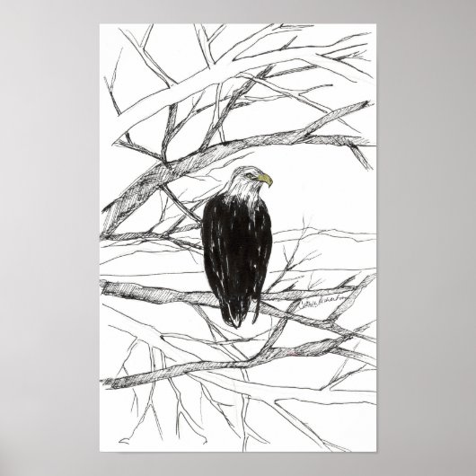 Eagle Tree Desert Landscape Ink Sketch Poster (Voorkant)