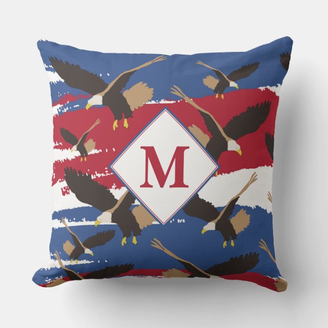 Eagle USA Patriotic American Flag Monogram Kussen (Voorkant)