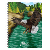Eagle Vliegen Over Rivier en Bergen Gepersonalisee Notitieboek (Voorkant)