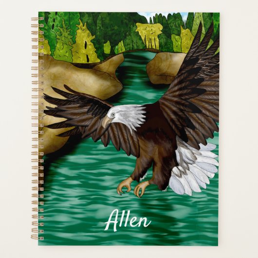 Eagle Vliegen Over Rivier en Bergen Gepersonalisee Planner (Voorkant)