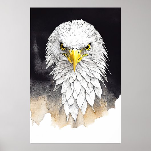Eagle Wilde Dier Natuur Waterverf Kunst Schilderen Poster (Voorkant)