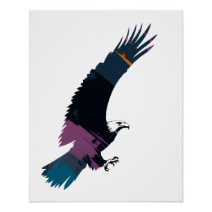 Eagle Wildlife Natuur Illustratie Silhouette Fly Perfect Poster