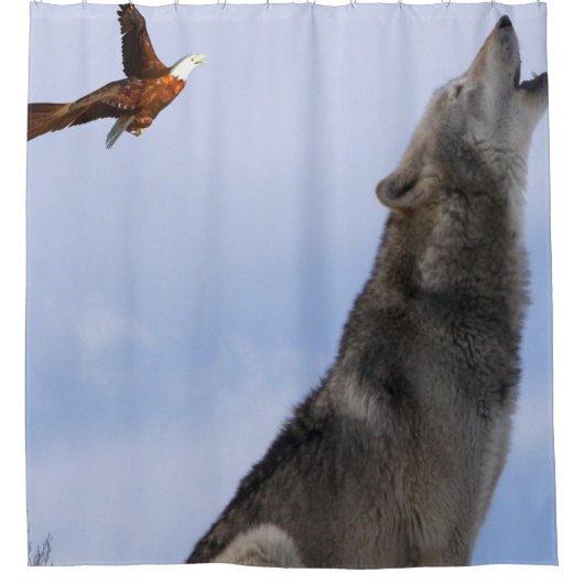 Eagle wolf effen blauw douchegordijn (Voorkant)