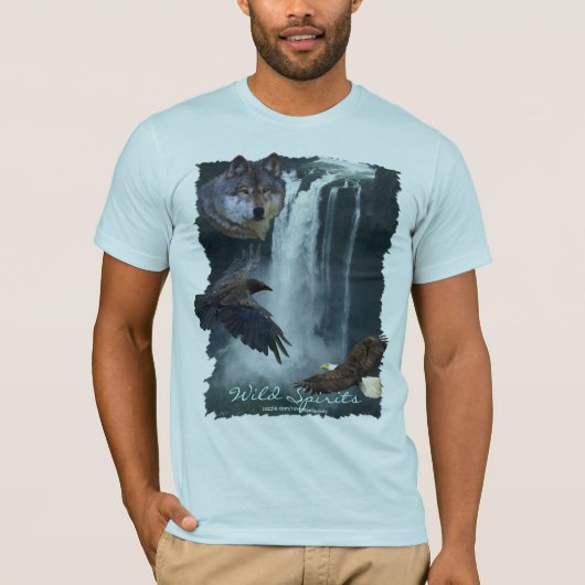 Eagle, Wolf, Raven & Herfsten Natuur Scène T-shirt (Voorkant)