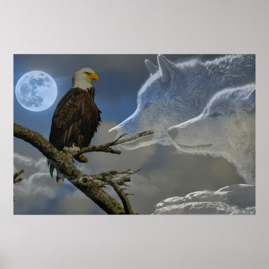 Eagle Wolves Full Moon Poster (Voorkant)