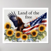 Eagle Zonnebloemen Amerikaanse vlag 4 juli Poster (Voorkant)