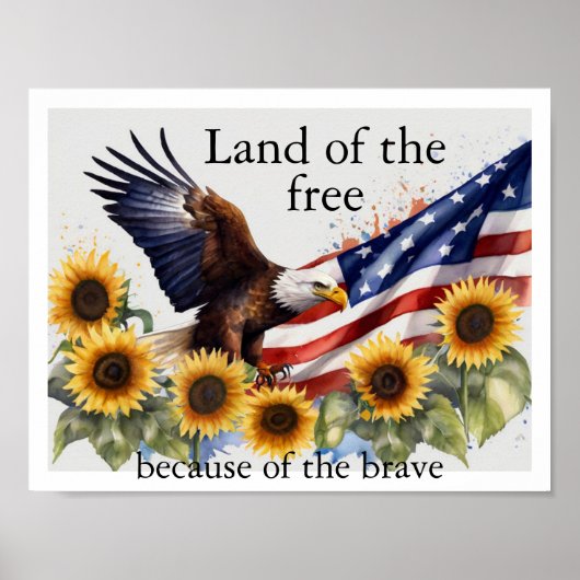 Eagle Zonnebloemen Amerikaanse vlag 4 juli Poster (Voorkant)