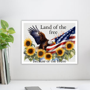 Eagle Zonnebloemen Amerikaanse vlag 4 juli Poster