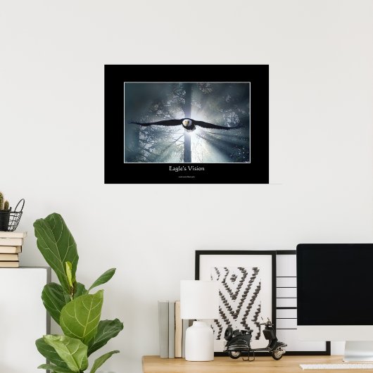 Eagle's Vision Misty Forest Wildlife Fantasy Art Poster (Thuiskantoor)