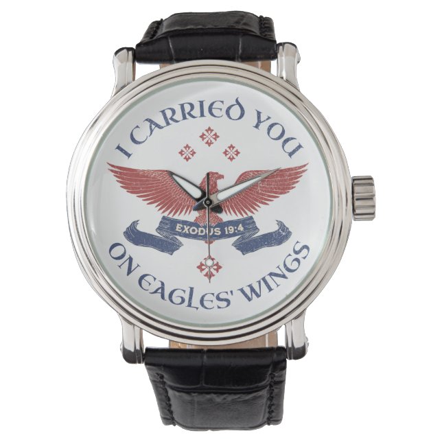 Eagle's Wings Scripture Exodus 19:4 Red/Blue Horloge (Voorkant)