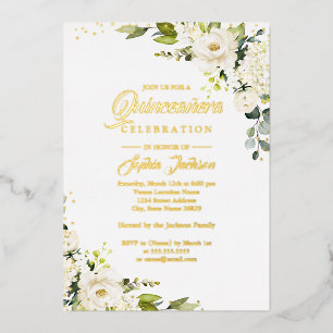 EAL GOLD FOIL Floral Gold Quinceanera Folie Uitnodiging