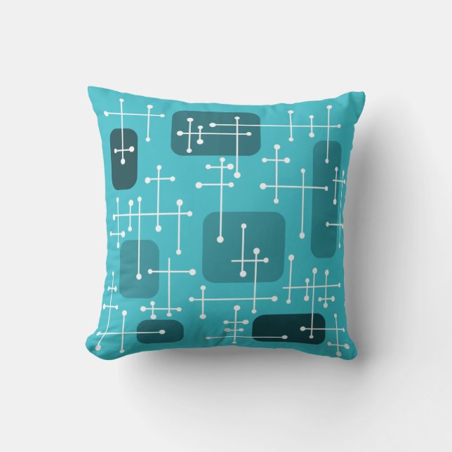 Eames Era Art Crosshairs Turquoise uit de jaren 19 Kussen (Voorkant)