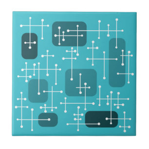 Eames Era Art Crosshairs Turquoise uit de jaren 19 Tegeltje