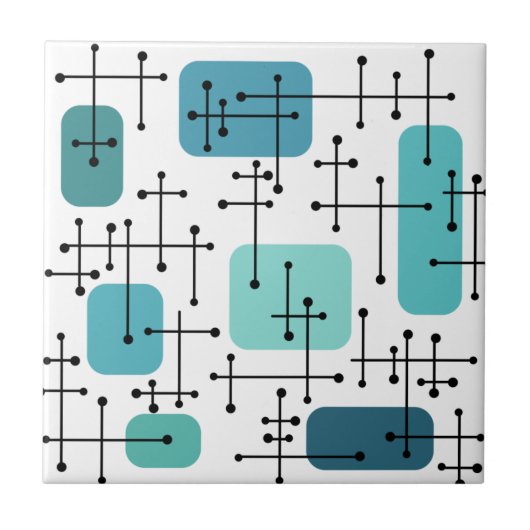 Eames Era Art Crosshairs Turquoise uit de jaren 19 Tegeltje (Voorkant)