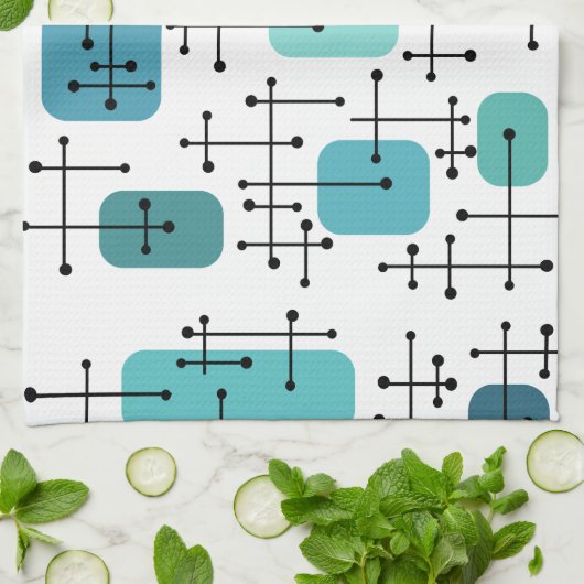 Eames Era Art Crosshairs Turquoise uit de jaren 19 Theedoek (Gevouwen)